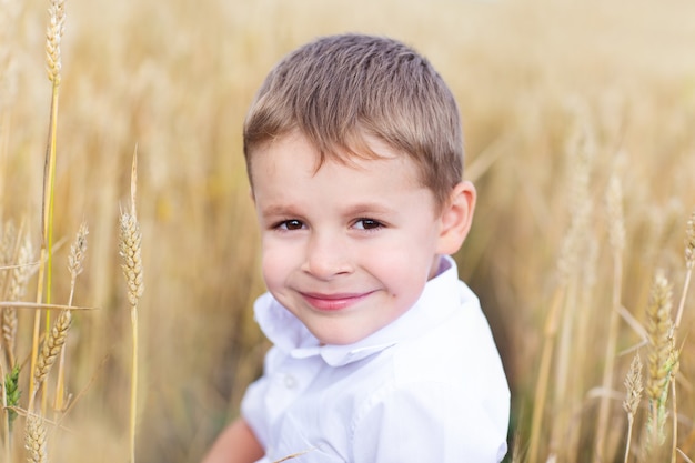 Portrait d'un petit garçon dans un champ de blé