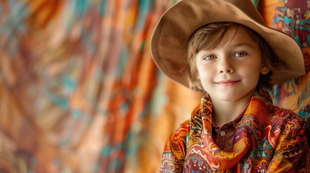 Photo portrait d'un petit garçon dans le costume national de l'australie heureuse enfant souriant