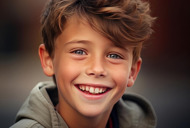 Portrait de petit garçon large sourire gros plan ai généré