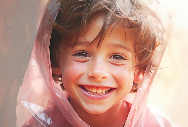 Portrait de petit garçon large sourire gros plan ai généré