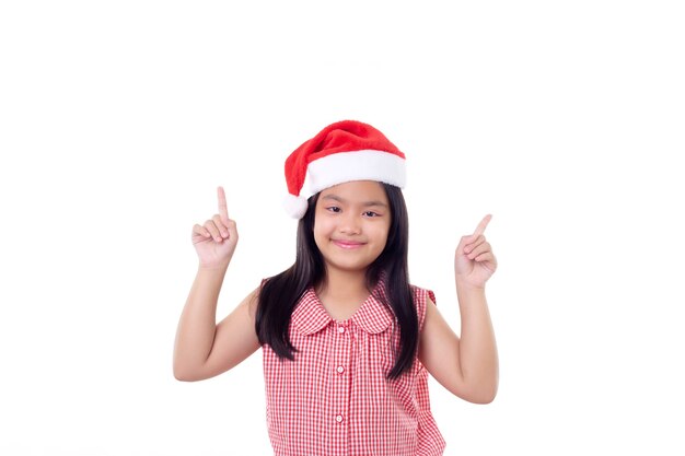 Portrait de petite fille asiatique portant Bonnet de Noel