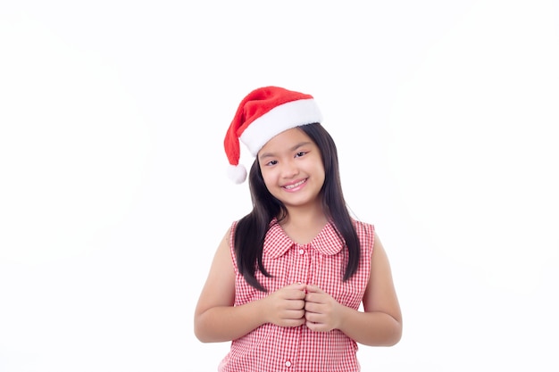 Portrait de petite fille asiatique portant Bonnet de Noel