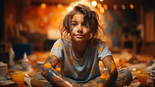 portrait de petite fille aux cheveux colorés ai génératif