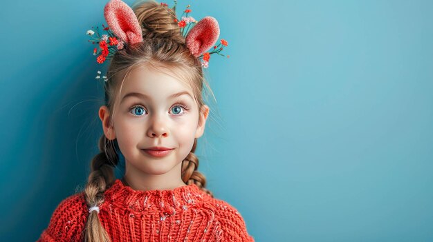 Portrait d'une petite fille dans une couronne de fleurs