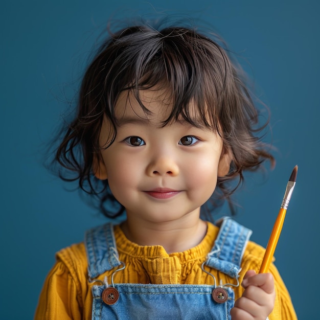 Portrait d'une petite fille mignonne avec des crayons colorés dans les mains