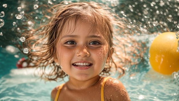 portrait d'une petite fille nageant dans la piscine