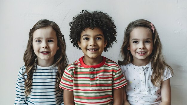 Le portrait de petits enfants mignons heureux garçon et filles dans des vêtements décontractés élégants regardant devant aga