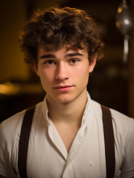 Portrait photo d'un adolescent suisse aux cheveux bouclés souriant