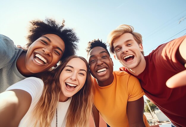 Portrait photo d'adolescents ensemble et s'amusant en été