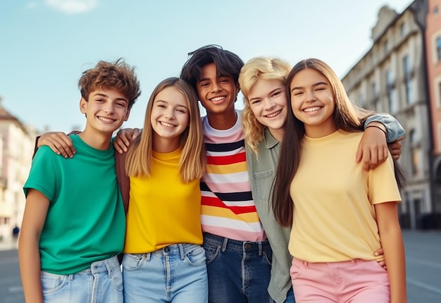 Portrait photo d'adolescents ensemble et s'amusant en été