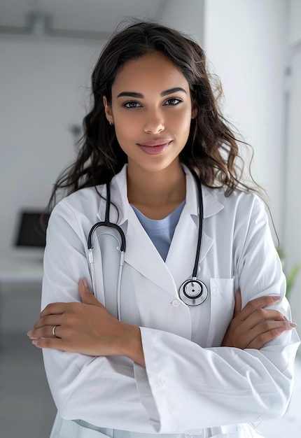 Portrait photo d'une belle jeune femme médecin regardant la caméra