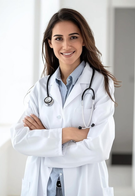 Portrait photo d'une belle jeune femme médecin regardant la caméra