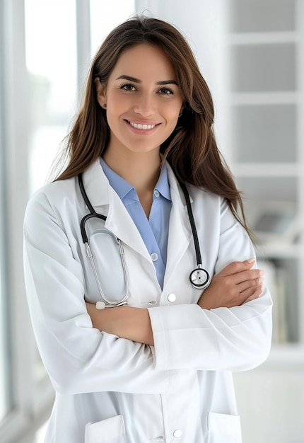 Portrait photo d'une belle jeune femme médecin regardant la caméra