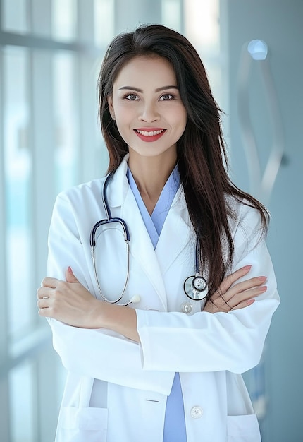 Portrait photo d'une belle jeune femme médecin regardant la caméra