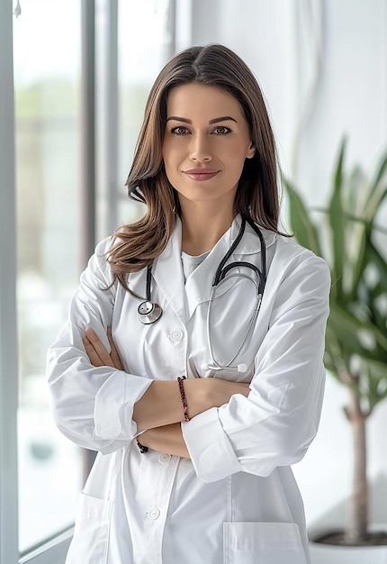 Portrait photo d'une belle jeune femme médecin regardant la caméra