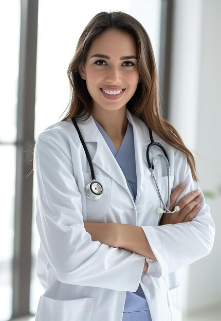 Portrait photo d'une belle jeune femme médecin regardant la caméra