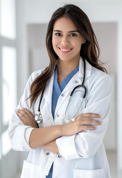 Portrait photo d'une belle jeune femme médecin regardant la caméra