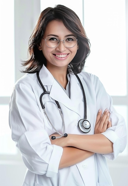 Portrait photo d'une belle jeune femme médecin regardant la caméra