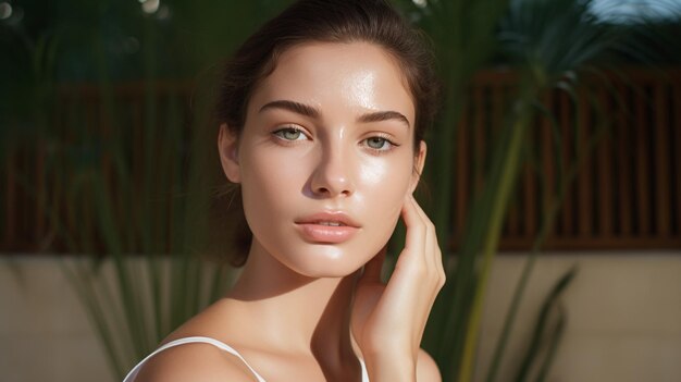 Portrait photo d'une belle jeune femme modèle de soins de la peau