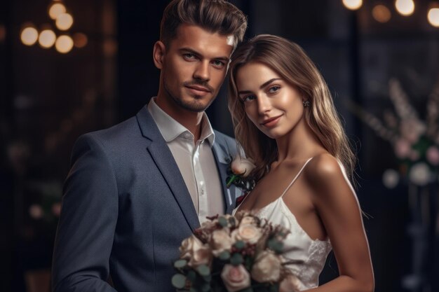 Portrait photo d'un couple le jour du mariage