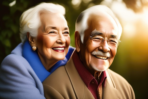 Portrait photo d'un couple de personnes âgées heureux