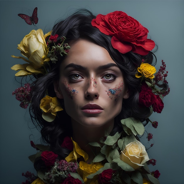 Portrait photo d'une femme avec des fleurs dans les cheveux