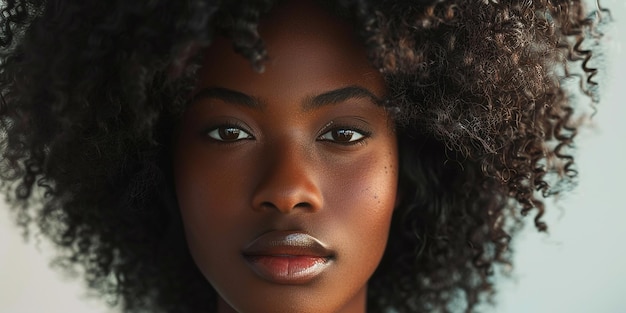 Portrait photo d'une femme d'origine africaine avec des cheveux afro longs