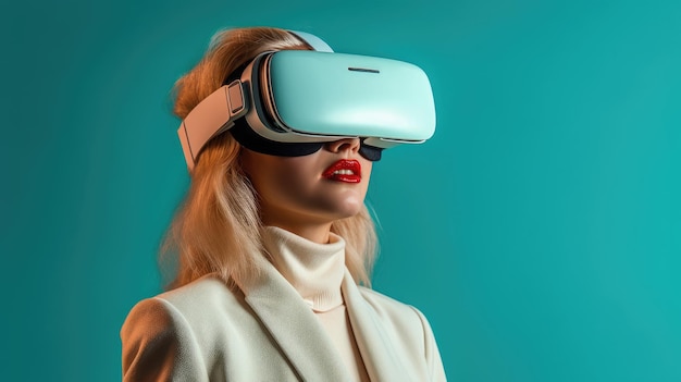 Portrait photo d'une femme plongée dans un monde vr