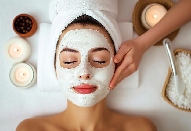 Photo portrait photo d'une jeune femme belle recevant un traitement de beauté pour son visage