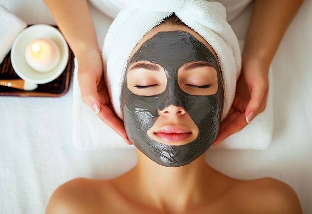 Photo portrait photo d'une jeune femme belle recevant un traitement de beauté pour son visage