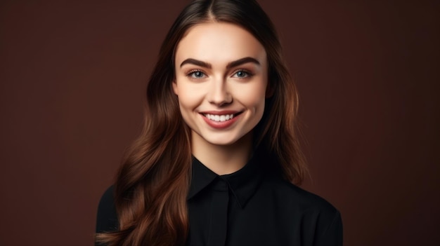 Portrait photo d'une jeune femme confiante souriante sur un fond de couleur