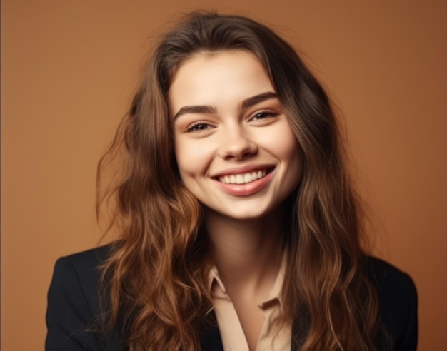 Portrait photo d'une jeune femme confiante souriante sur un fond de couleur