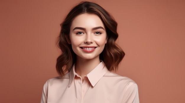 Portrait photo d'une jeune femme confiante souriante sur un fond de couleur