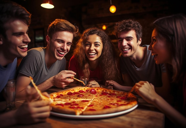 Portrait photo de jeunes amies affamées qui mangent de la pizza ensemble