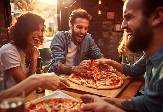 Portrait photo de jeunes amies affamées qui mangent de la pizza ensemble