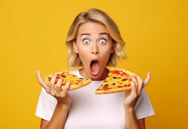 Portrait photo de jeunes amies affamées qui mangent de la pizza ensemble