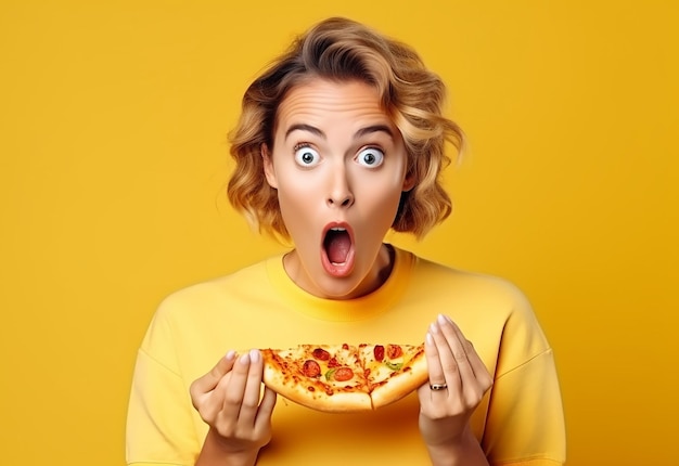 Portrait photo de jeunes amies affamées qui mangent de la pizza ensemble