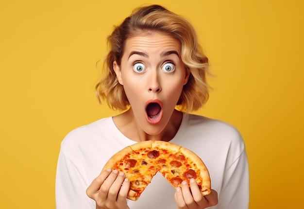 Portrait photo de jeunes amies affamées qui mangent de la pizza ensemble