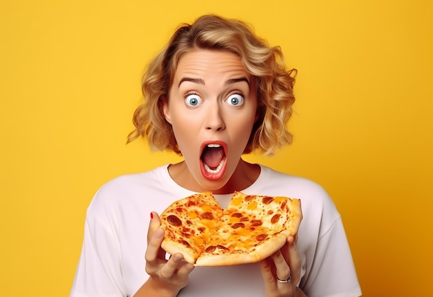 Portrait photo de jeunes amies affamées qui mangent de la pizza ensemble