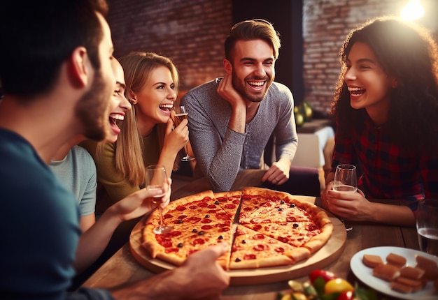 Portrait photo de jeunes amies affamées qui mangent de la pizza ensemble