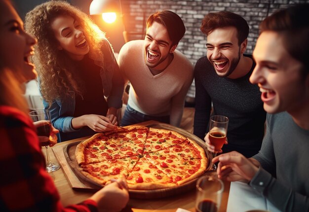 Portrait photo de jeunes amies affamées qui mangent de la pizza ensemble