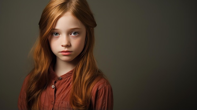 Un portrait photo d'une lumière de studio de fille timide