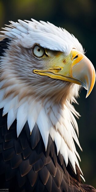 Portrait photo réaliste d'un aigle à tête blanche sur fond noir gros plan génératif