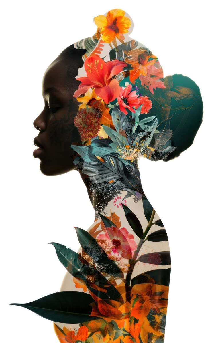Photo portrait photographique d'une femme de png avec une tête de fleur