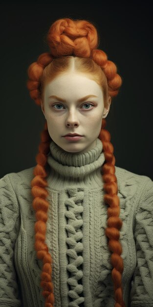 Un portrait photoréaliste époustouflant d'une femme aux cheveux roux tressés