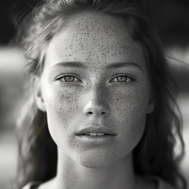 Un portrait photoréaliste monochrome d'une jeune femme avec le Canon E