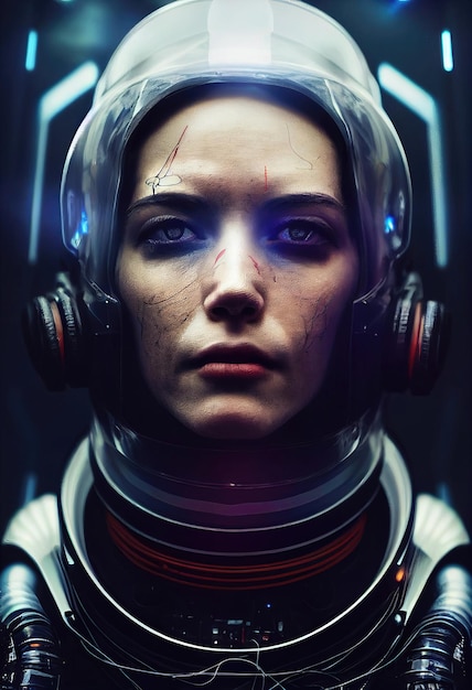 Portrait d'un pilote futuriste fictif dans un casque d'aviation et une combinaison de pilote