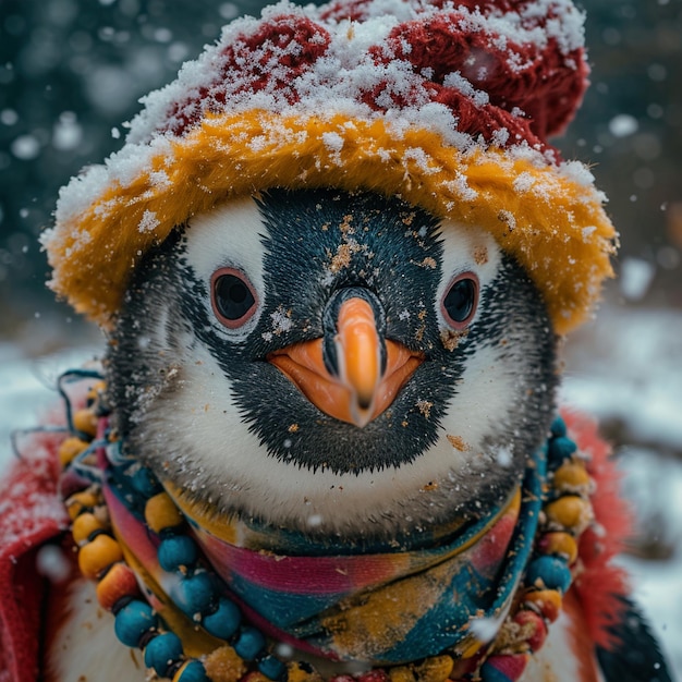 Photo un portrait d'un pingouin follement adorable dans une toundra gelée