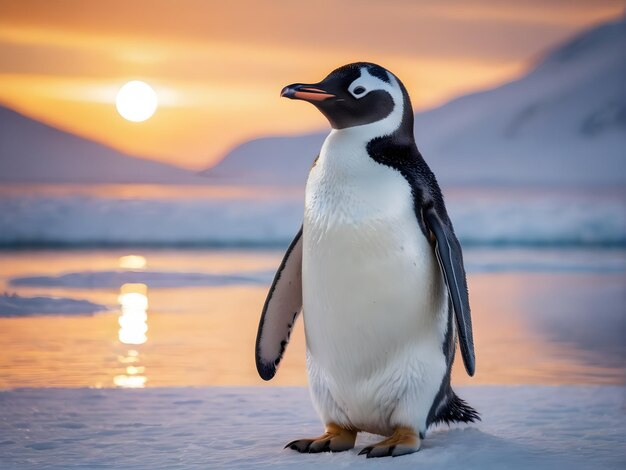 Portrait d'un pingouin joyeux heureux dans un paysage enneigé animal joyeux ludique génératif Ai