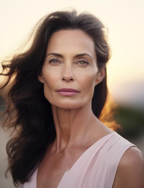 Photo portrait en plein air d'une femme blanche confiante d'âge moyen générée par l'ia